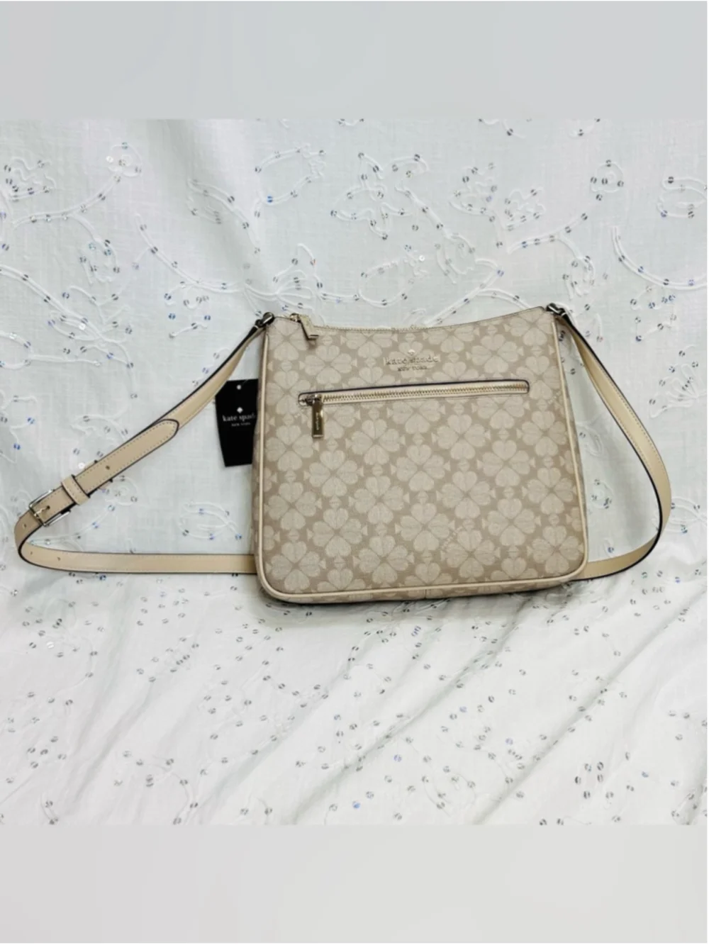 NWT Kate Spade Spade Flower Large Swingpack Crossbody Bag Dark Beige